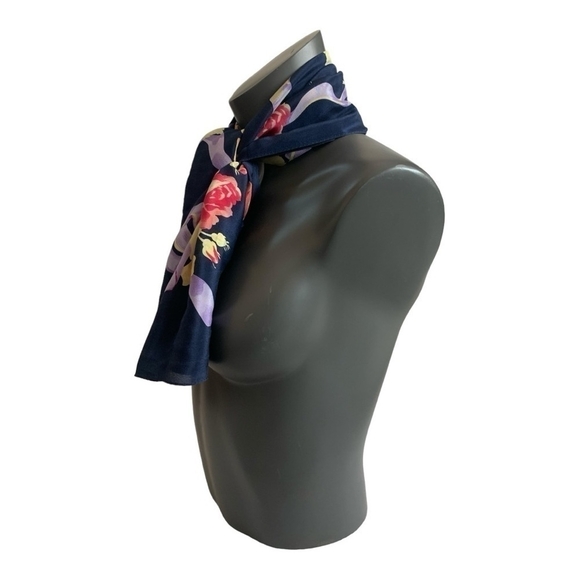Women Square Scarf ECHO Navy Blue Multicolor Floral Print Shawl Silk Scarf Wrap - Picture 3 of 5